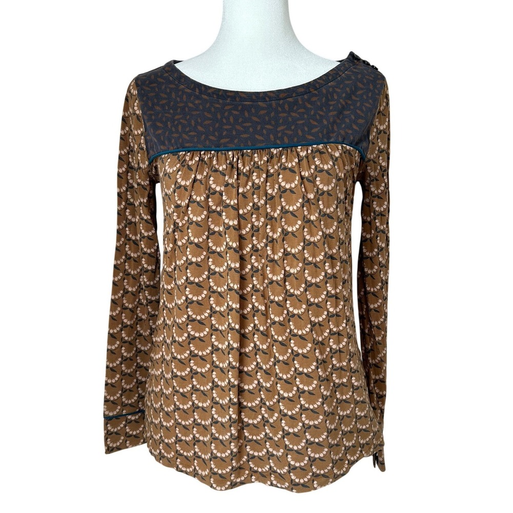 Boden Chepstow Long Sleeve Top Boho Patterned Preppy Flowy Prairie Size 4